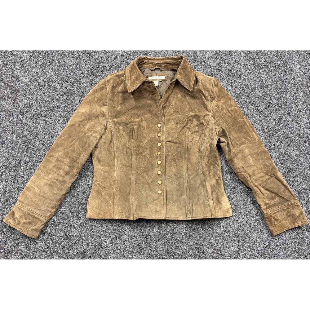 Coldwater Creek Jacket Women PM Brown Suede Leather Button Front Blazer Boho